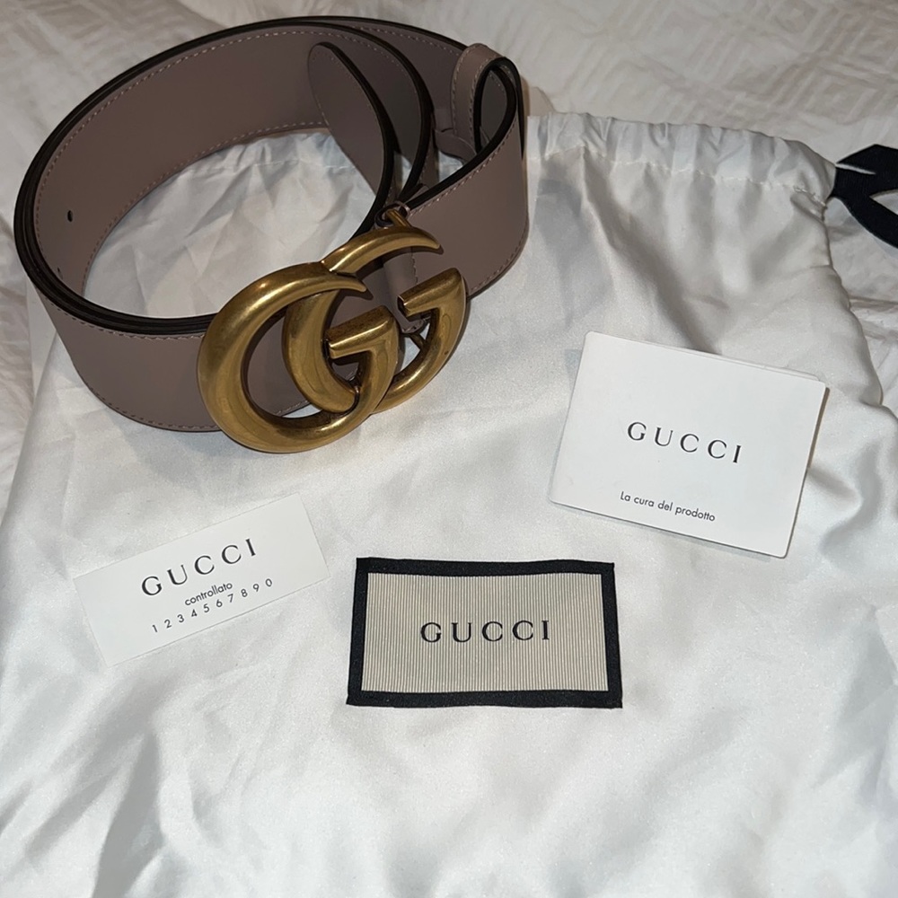 NEW Gucci Pink/Nude Leather Belt GG 75